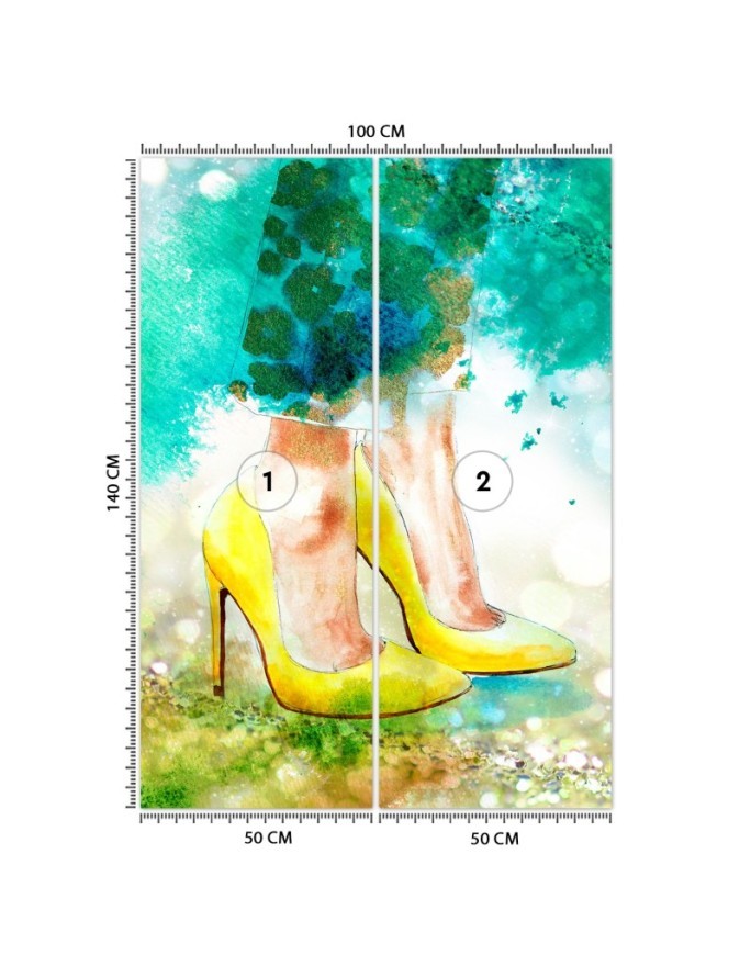 Glamour wall murals - Yellow pins watercolour abstract | FEEBY