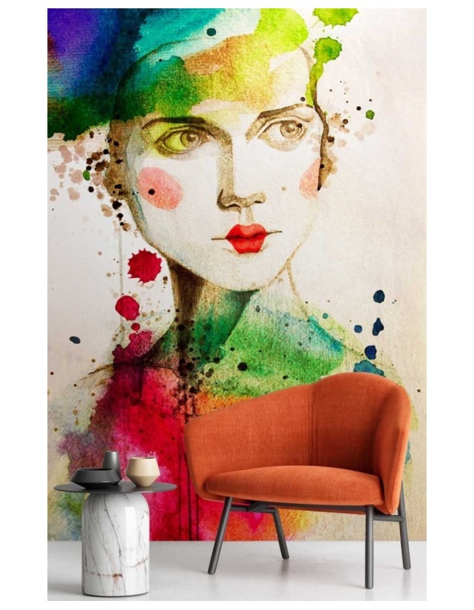 Designer wall murals - Portrait of a woman watercolour abstract | FEEBY