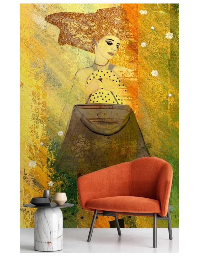 Glamour wall murals - Woman in gold watercolour | FEEBY