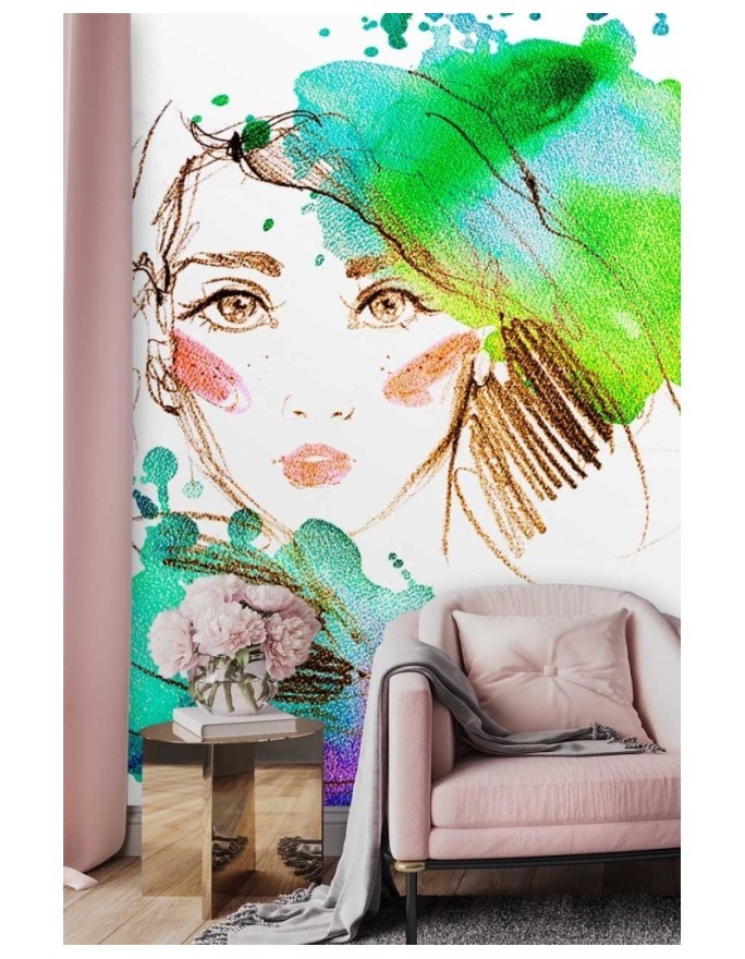 Inspirational wall murals - Portrait of a woman watercolour abstract | FEEBY