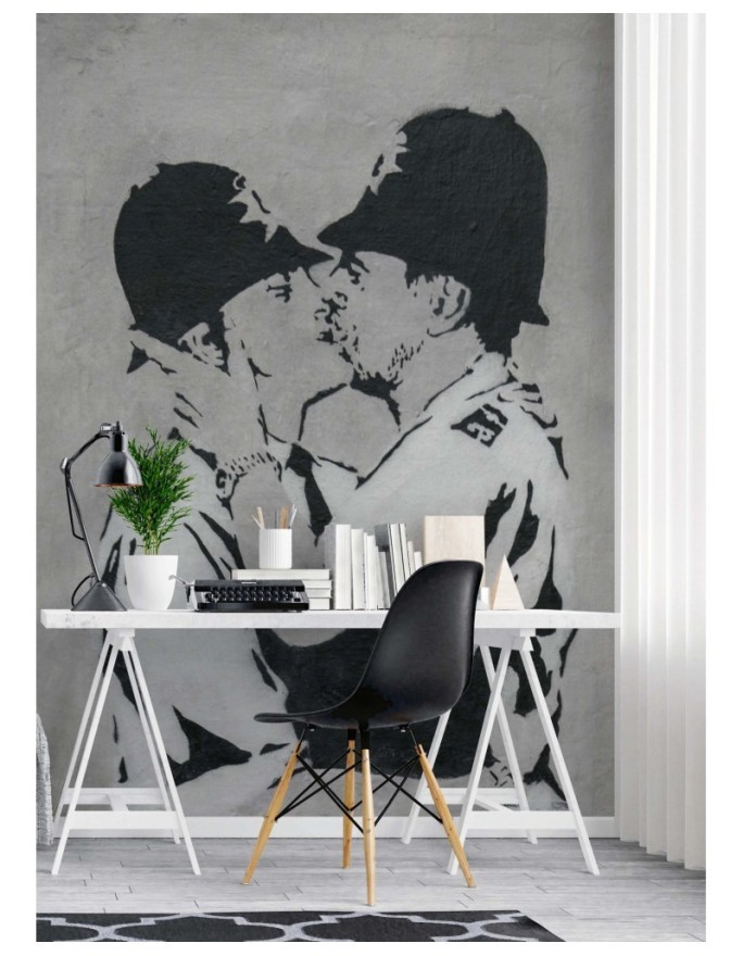 Trendy murals - Kissing policemen Banksy mural | FEEBY
