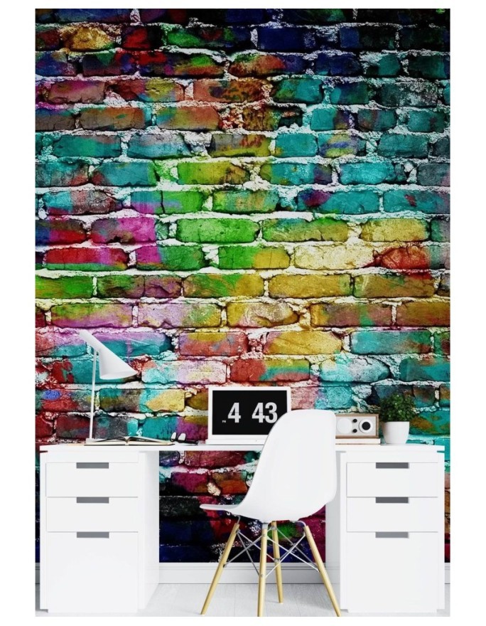 Texture wall mural - Rainbow brick | FEEBY