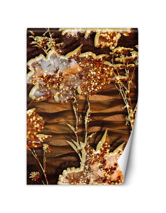 Glamour wall mural - Golden flowers | FEEBY