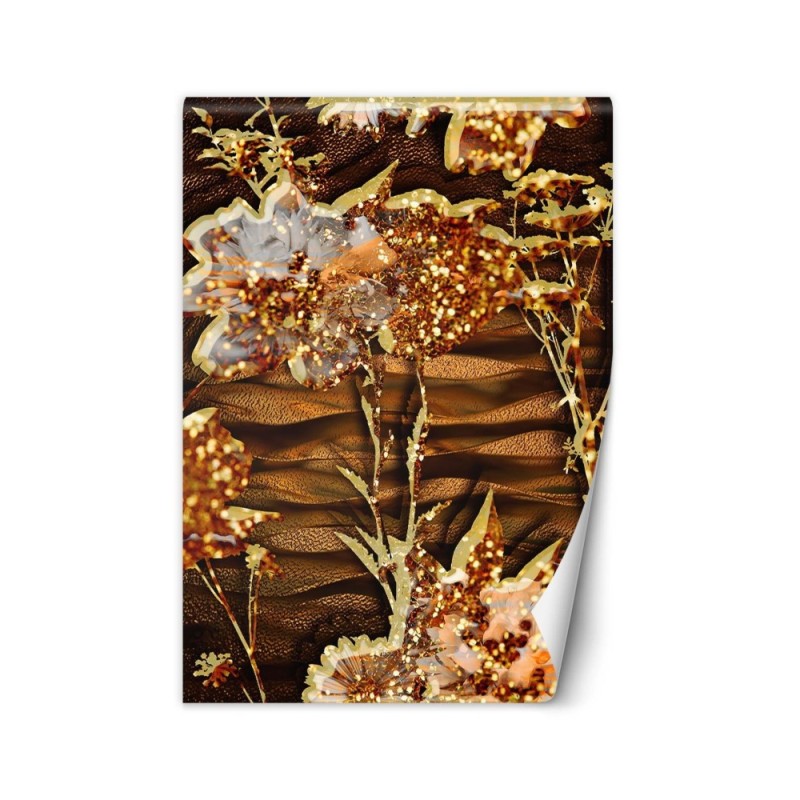 Glamour wall mural - Golden flowers | FEEBY