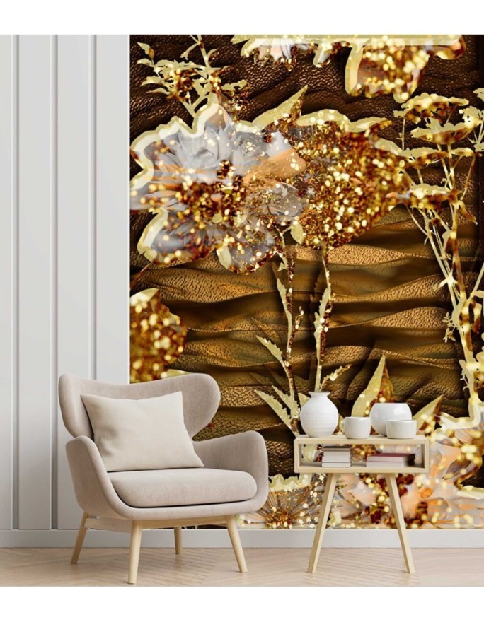 Glamour wall mural - Golden flowers | FEEBY