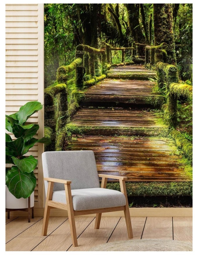 Landscape wall murals - Bridge in a green forest | FEEBY
