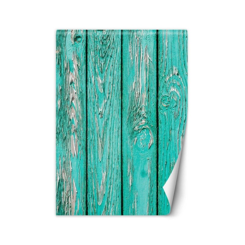 Texture wall mural - Turquoise planks | FEEBY
