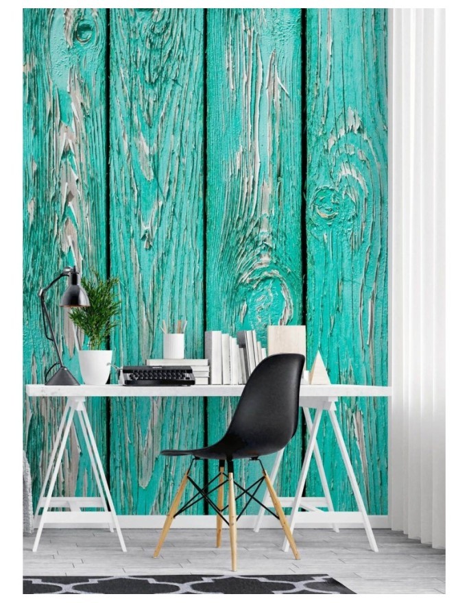 Texture wall mural - Turquoise planks | FEEBY