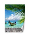 Exotic wall murals - Boat tropical palm tree beach | FEEBY