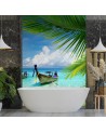 Exotic wall murals - Boat tropical palm tree beach | FEEBY