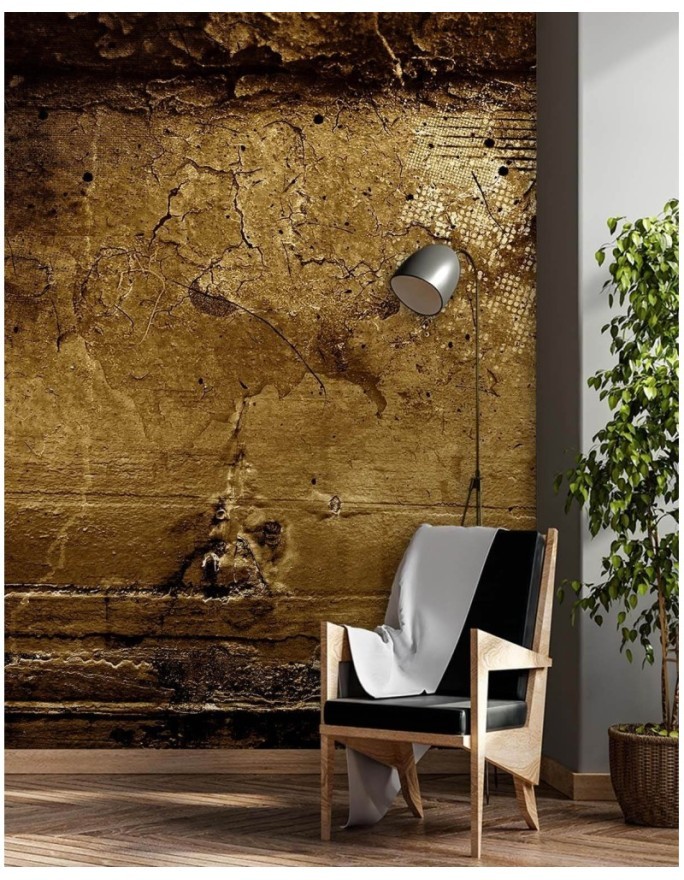 Original wall mural for living room - Gold grunge abstraction | FEEBY