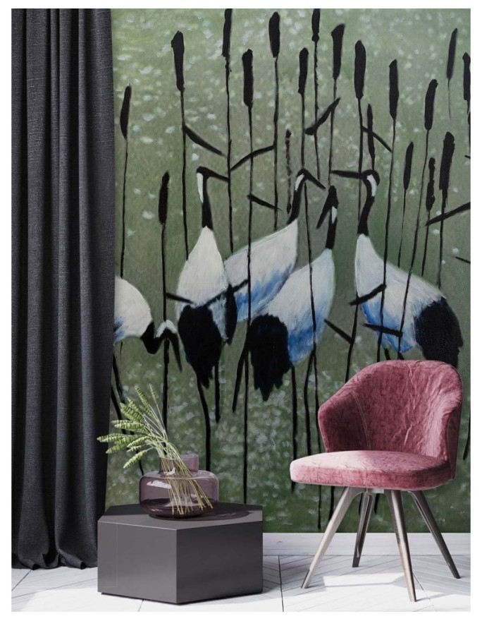 The most fashionable wall murals - Herons in a meadow | FEEBY