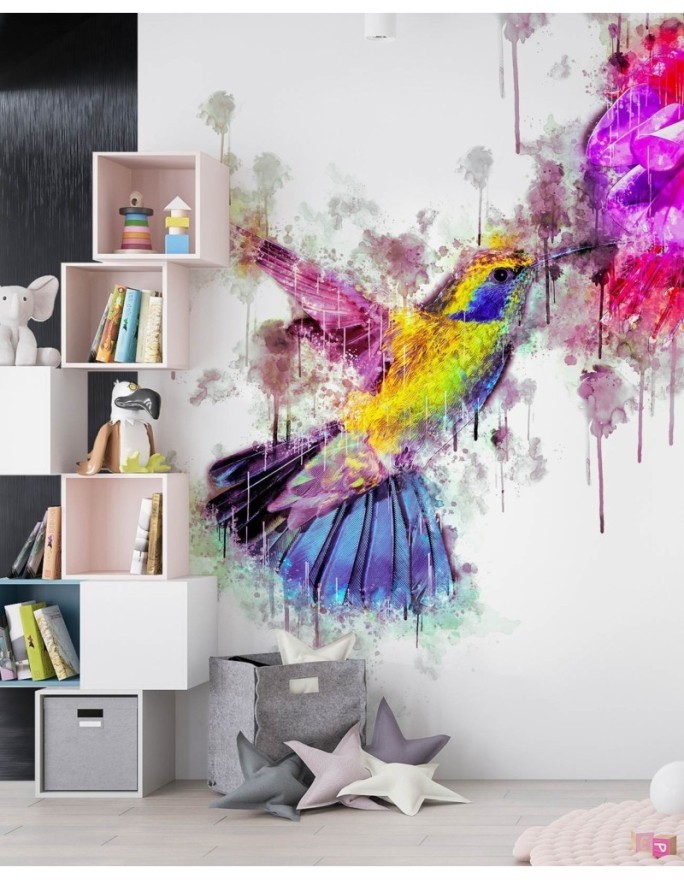 Wall mural for a girl's room - Colourful hummingbird Cornel Vlad | FEEBY