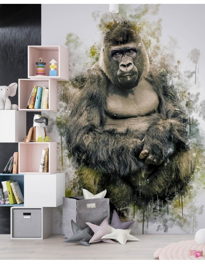 Children's wall mural - Gorilla as hand painted Cornel Vlad | FEEBY