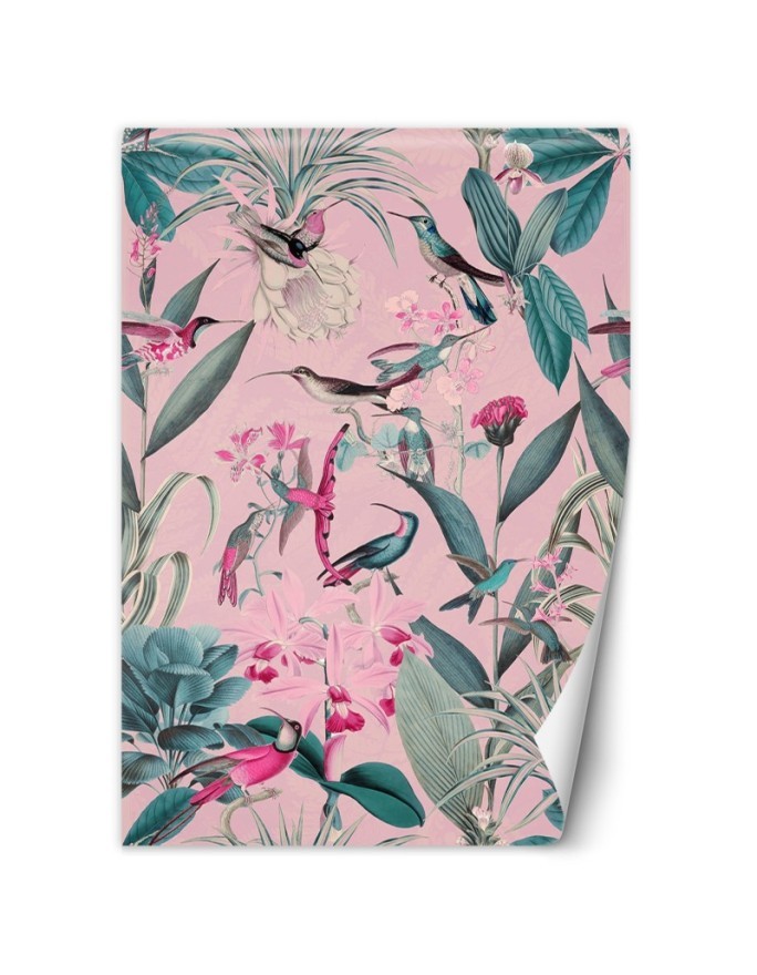 Modern Wallpaper - Birds and leaves on pink background Andrea Haase | FEEBY