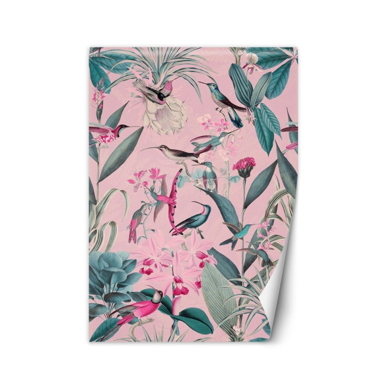 Modern Wallpaper - Birds and leaves on pink background Andrea Haase | FEEBY