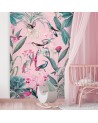 Modern Wallpaper - Birds and leaves on pink background Andrea Haase | FEEBY