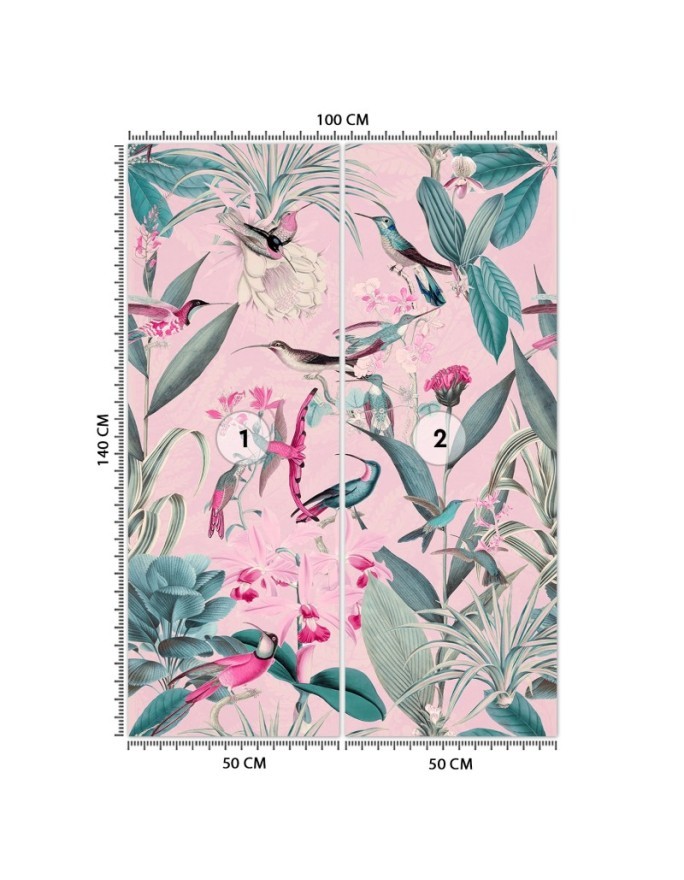Modern Wallpaper - Birds and leaves on pink background Andrea Haase | FEEBY