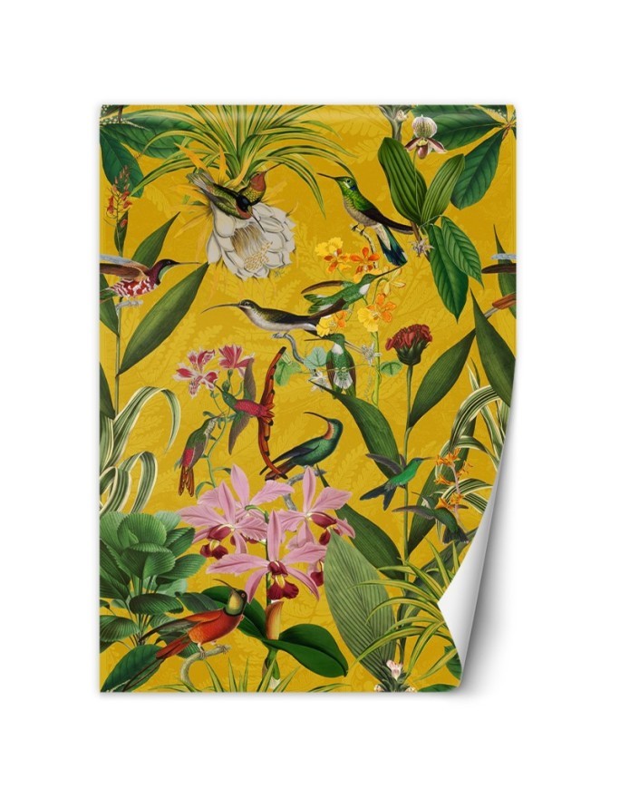 Stylish Wallpaper - Birds and leaves on yellow background Andrea Haase | FEEBY