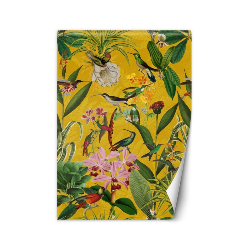 Stylish Wallpaper - Birds and leaves on yellow background Andrea Haase | FEEBY