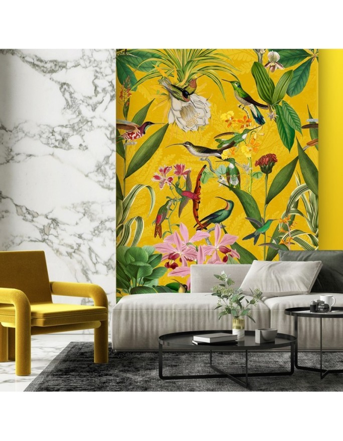 Stylish Wallpaper - Birds and leaves on yellow background Andrea Haase | FEEBY