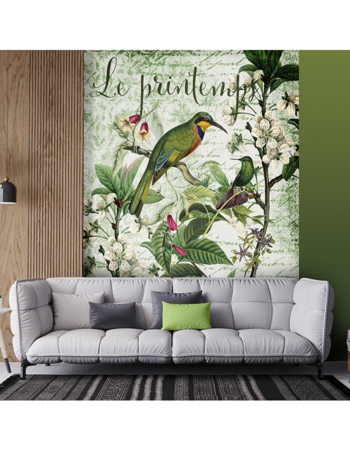 Wallpaper - Bird on branch leaves on green background Andrea Haase | FEEBY