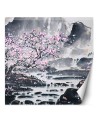 Oriental murals - Cherry tree in bloom against a mountain background | FEEBY