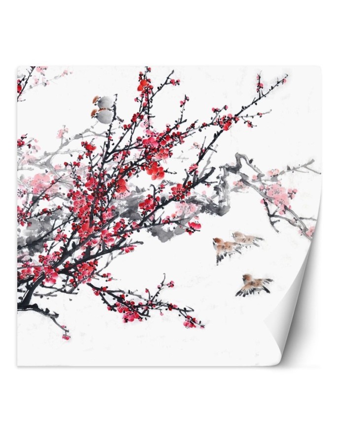 Beautiful wall murals - Birds on a cherry blossom branch | FEEBY