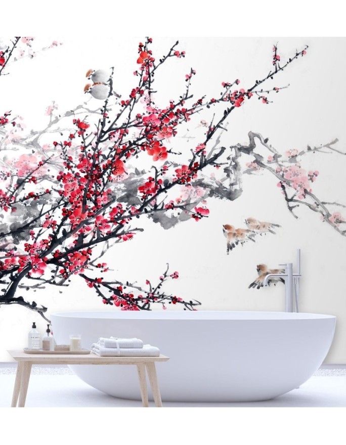 Beautiful wall murals - Birds on a cherry blossom branch | FEEBY