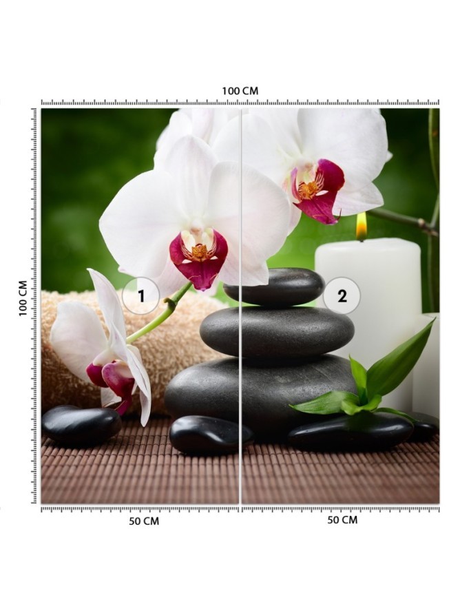 Wall mural - Orchid candle and zen stones in spa | FEEBY