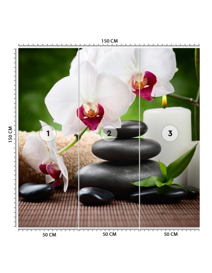 Wall mural - Orchid candle and zen stones in spa | FEEBY