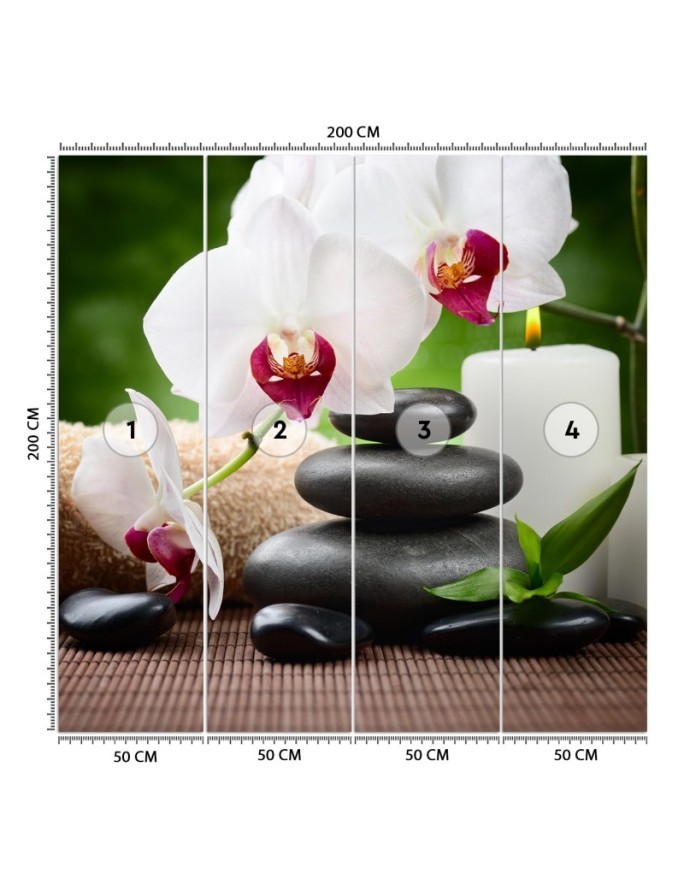 Wall mural - Orchid candle and zen stones in spa | FEEBY