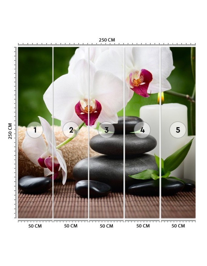 Wall mural - Orchid candle and zen stones in spa | FEEBY
