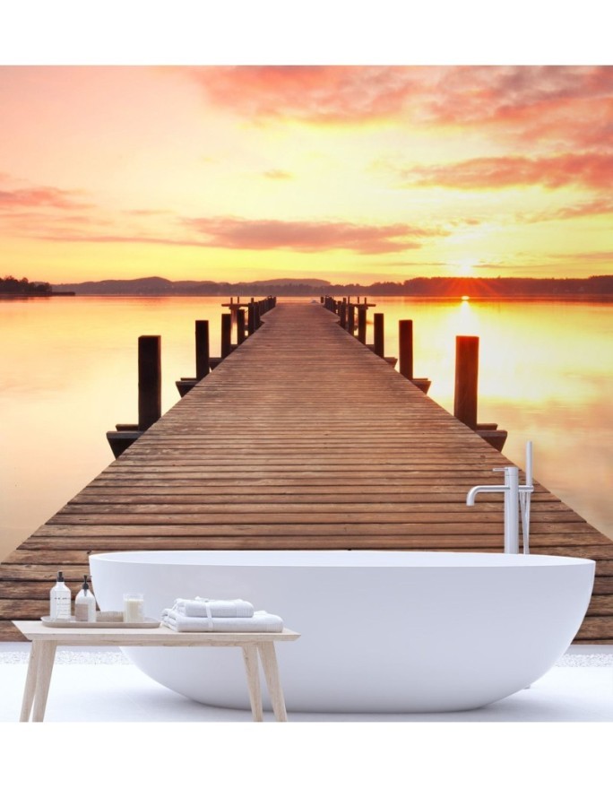 Modern Wallpaper - Lakeside deck sunset | FEEBY