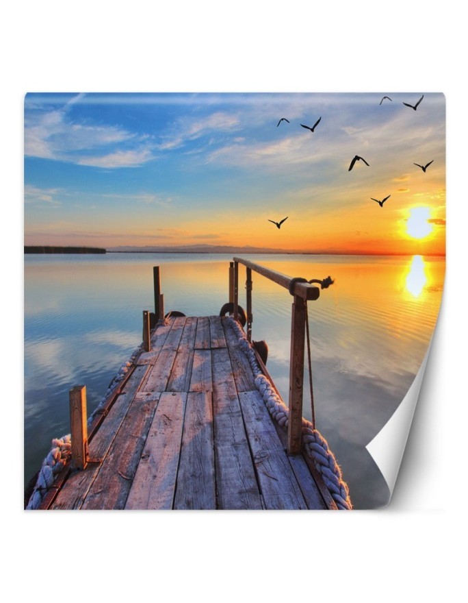 Original Wallpaper - Sunset over a lake and flying birds | FEEBY