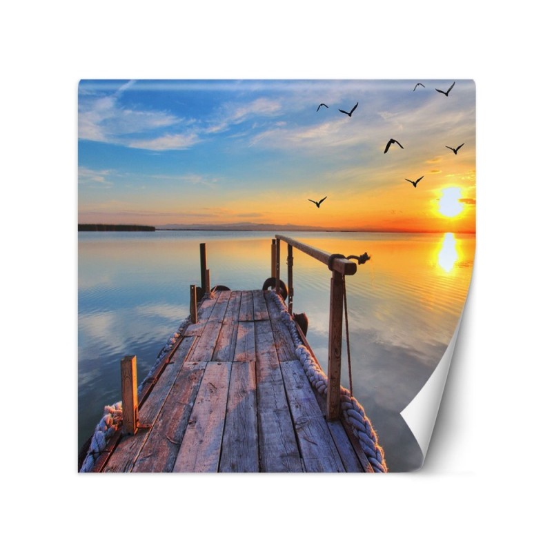 Original Wallpaper - Sunset over a lake and flying birds | FEEBY