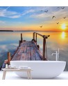 Original Wallpaper - Sunset over a lake and flying birds | FEEBY