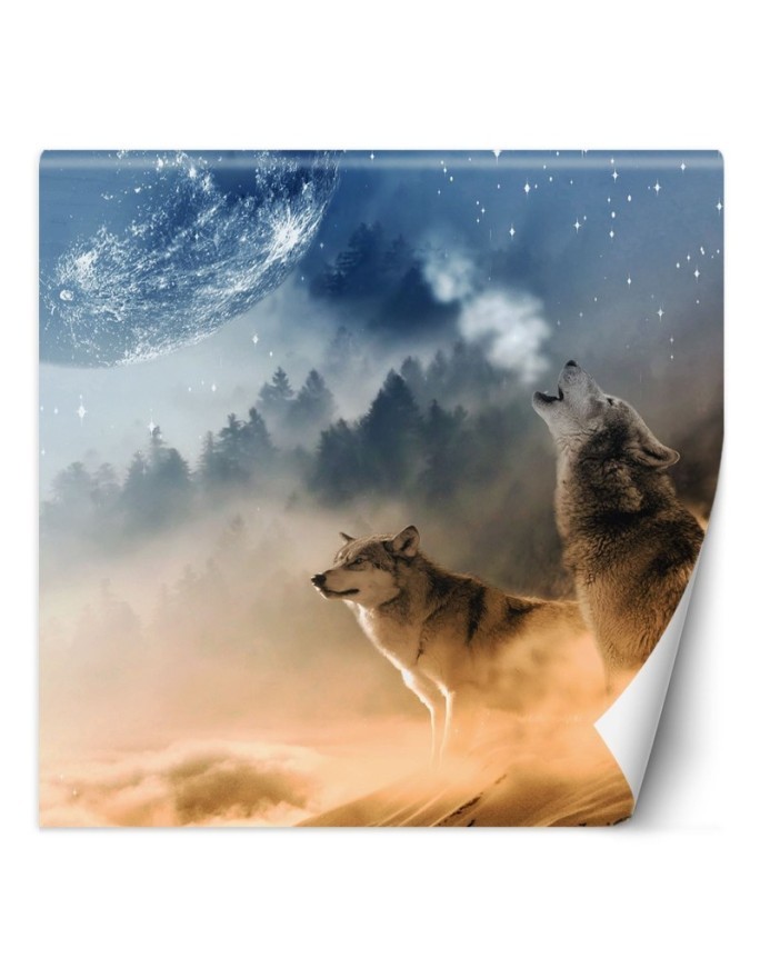 Unique Wallpapers for the living room - Wolf moon forest in the fog | FEEBY