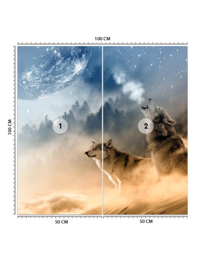 Unique Wallpapers for the living room - Wolf moon forest in the fog | FEEBY