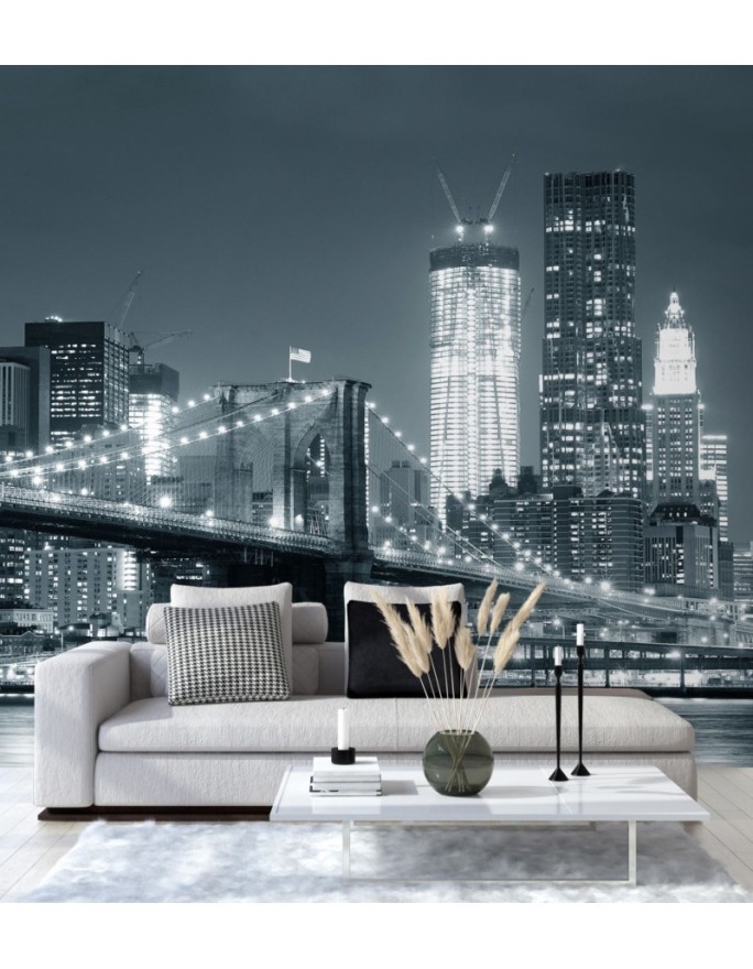 Wallpapers - Brooklyn Bridge at night New York black and white | FEEBY
