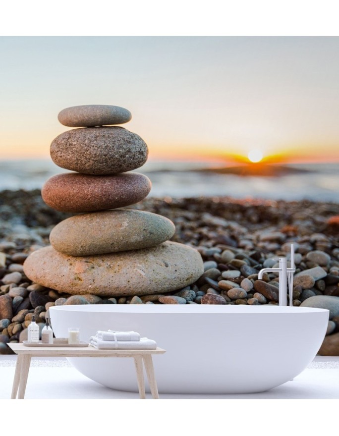 Original wall mural - Stony beach and sunset | FEEBY