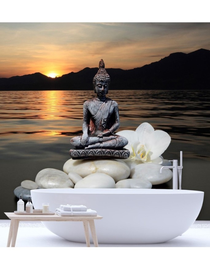 Stylish Wallpapers - Buddha on stones at sunset | FEEBY