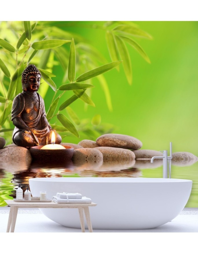 Original Wallpapers - Buddha candle and zen stones | FEEBY