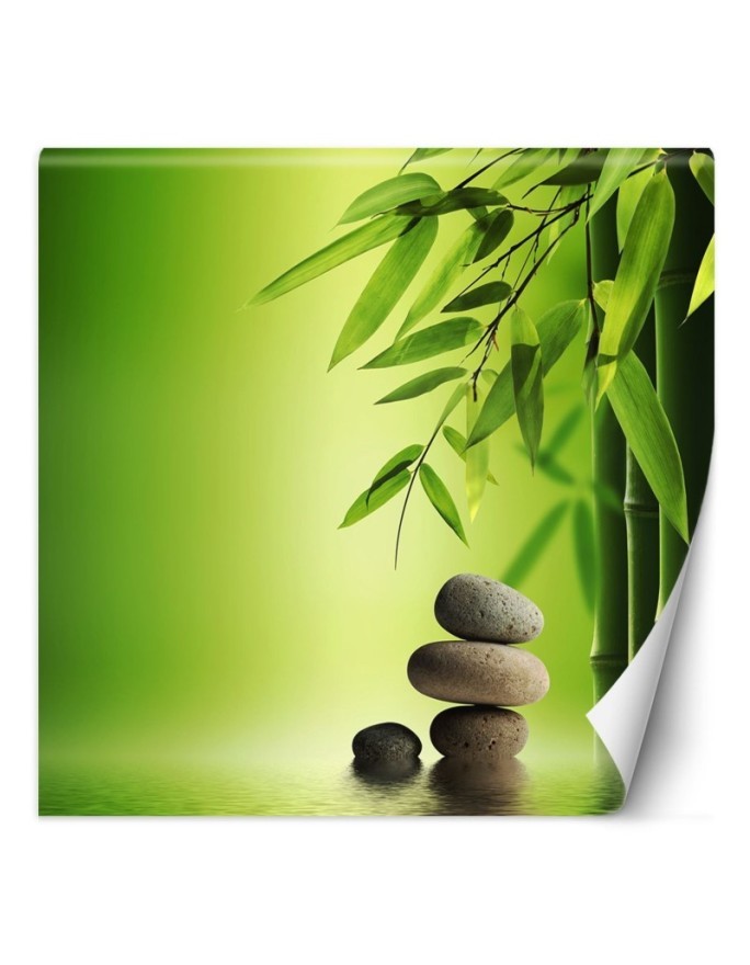 Mural for spa or study - Bamboo leaves on green background | FEEBY