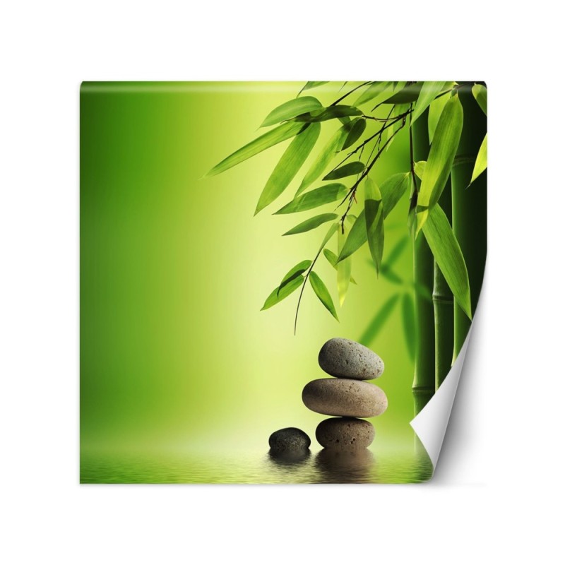 Mural for spa or study - Bamboo leaves on green background | FEEBY