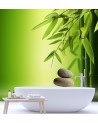 Mural for spa or study - Bamboo leaves on green background | FEEBY
