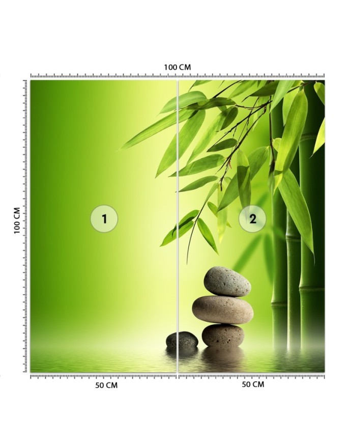 Mural for spa or study - Bamboo leaves on green background | FEEBY