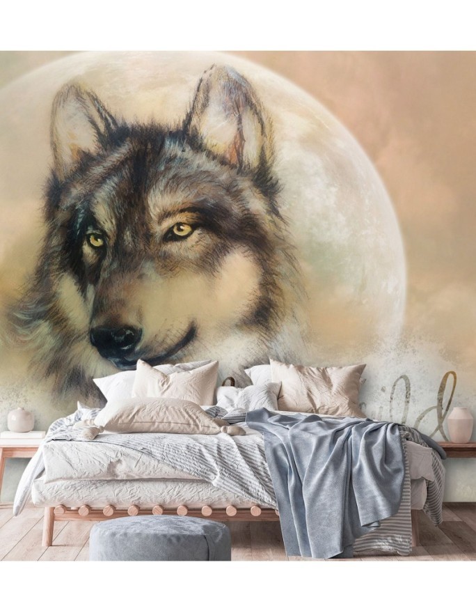 Modern wall murals - Brown wolf against the moon | FEEBY