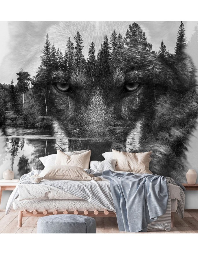 Trendy wall murals - Wolf forest in mist lake | FEEBY