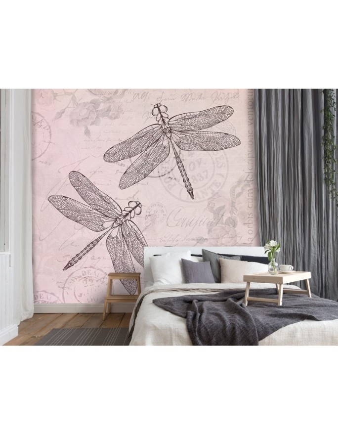 Designer Wallpaper - Dragonfly on pink background Andrea Haase | FEEBY